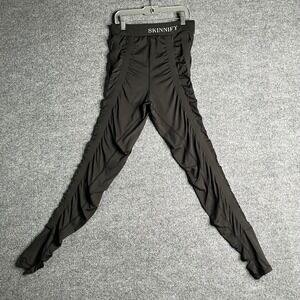 Skinnify Womens Black Ruched Stacked Leggings Scrunch Butt Stirrup Cuffs Small